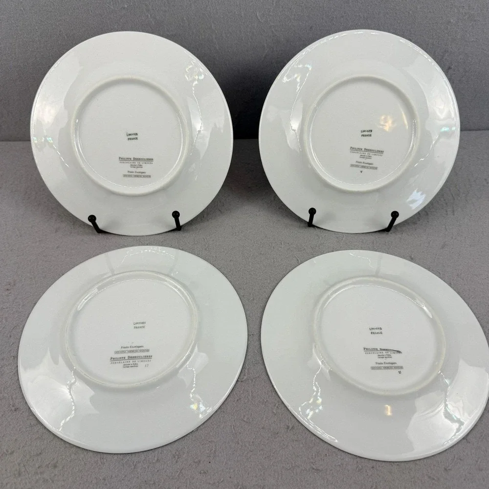 Philippe Deshoulieres Limoges Fruits‎ Exotiques Dessert Plates Set of 4 France